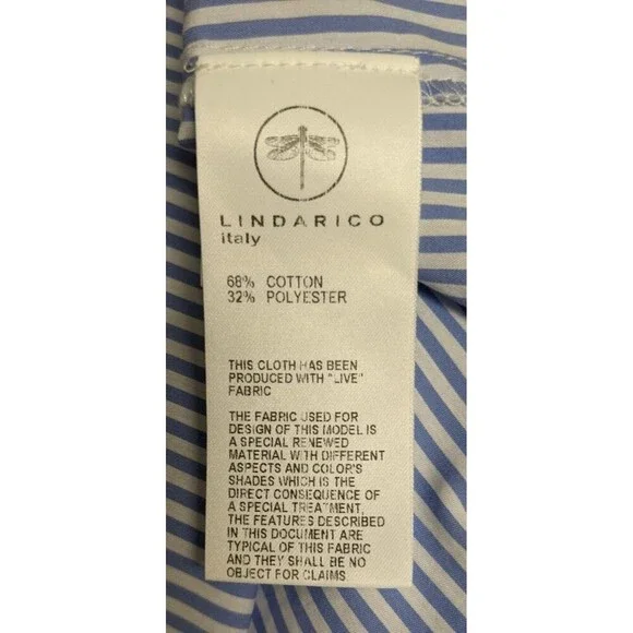 LINDARICO Blue/White Striped Cotton Blend Italian Midi Shirt Dress 40/US 4 - Picture 9 of 9